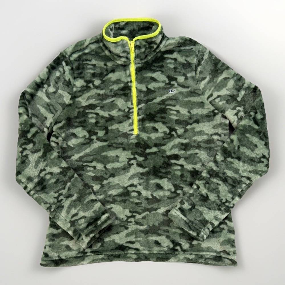 Vineyard Vines Fleece Pullover Women's Small Green Camo 1/4 Zip Long Sleeve